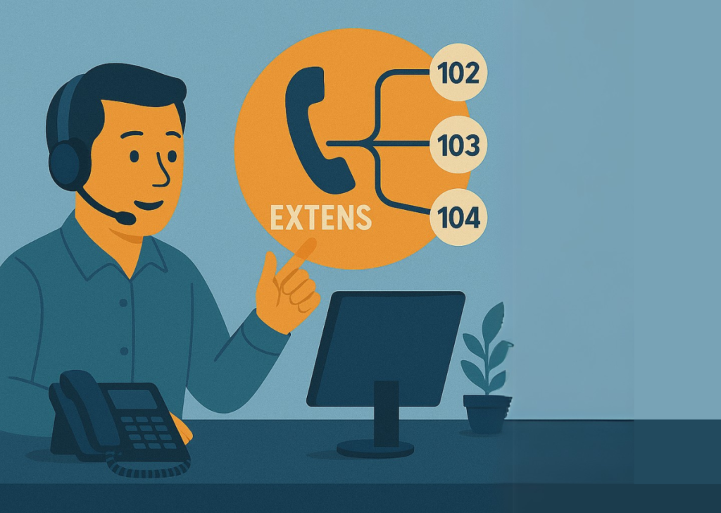 A man using the clear converse extension numbers to easily transfer calls to the right person