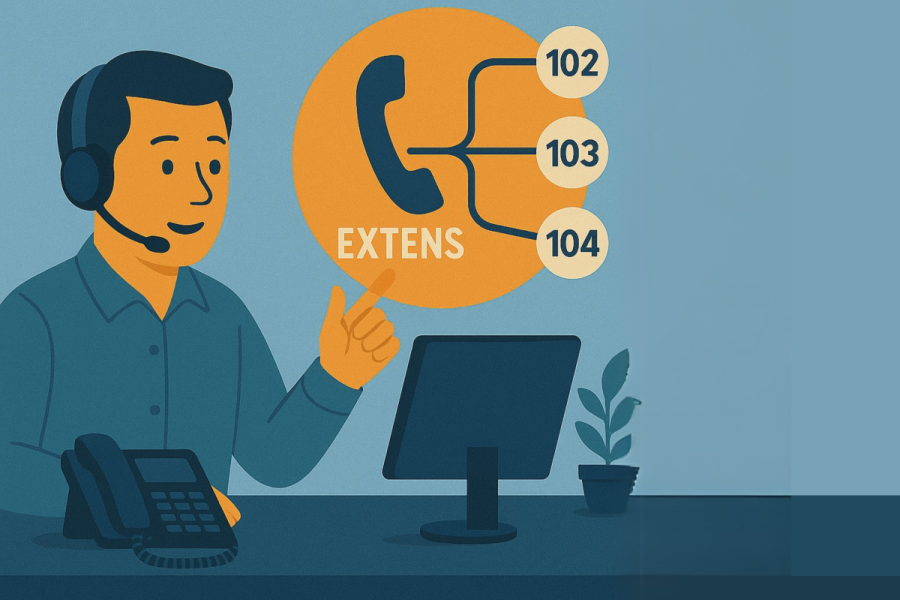 A man using the clear converse extension numbers to easily transfer calls to the right person